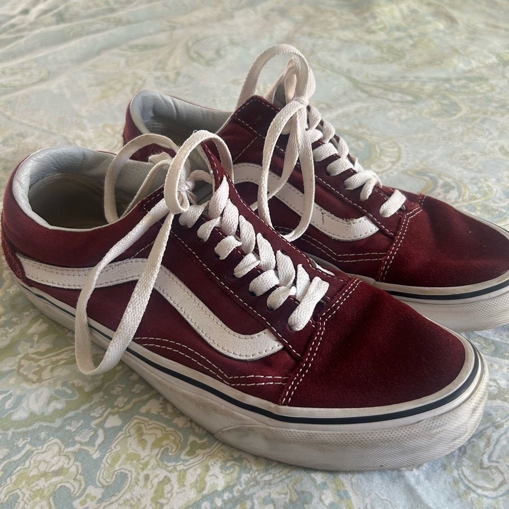Vans Maroon Skate Sneakers with White Stripe